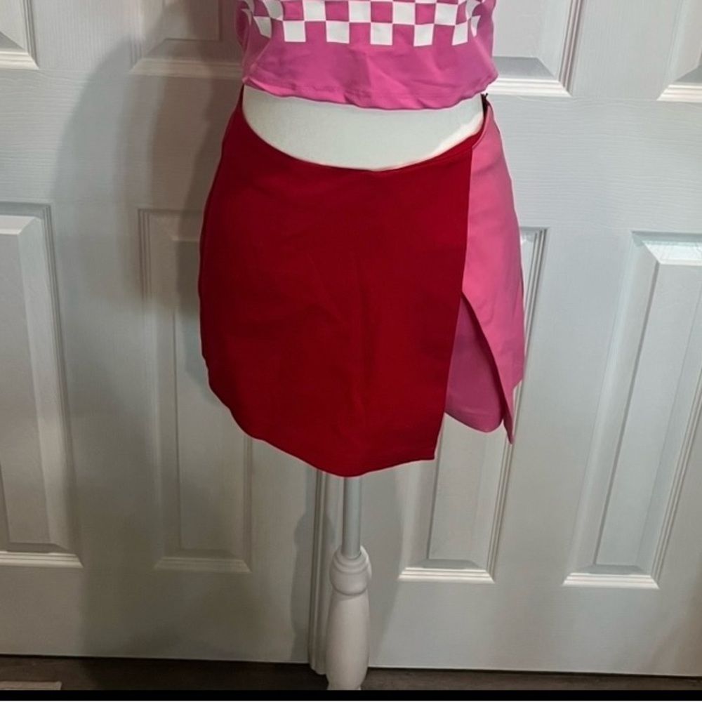 Superdown Red Pink Colorblock Wrap Skort Mini Shorts Size S NWT